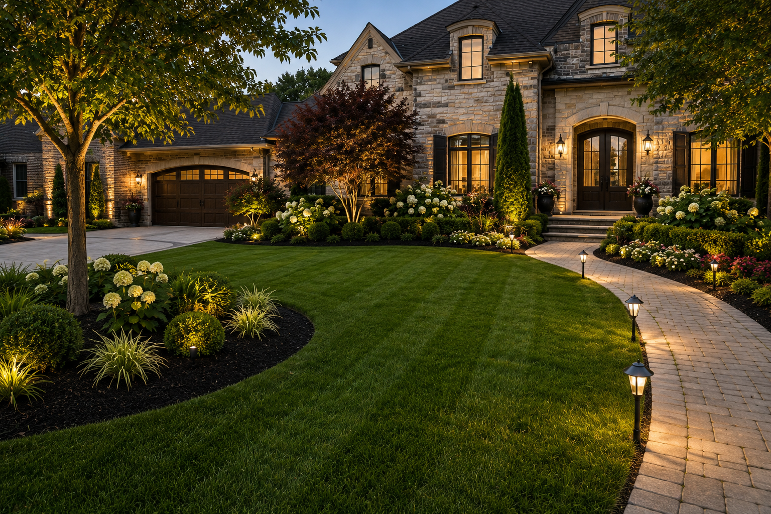 After — lush healthy green lawn with proper irrigation